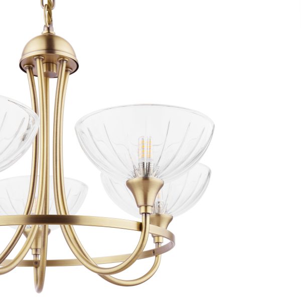 Laura Ashley Wellham 5 Light Armed Pendant Antique Brass and Glass - Image 3