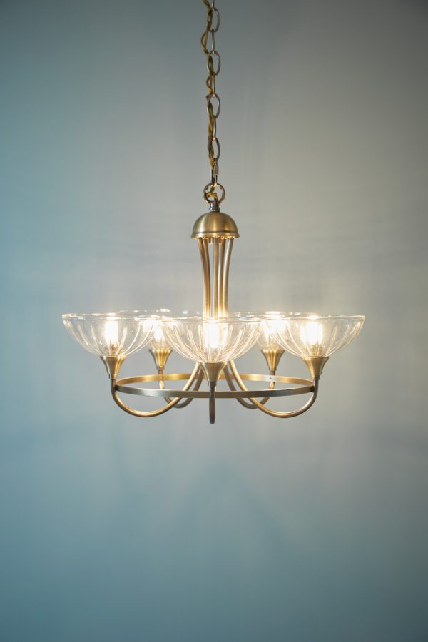 Laura Ashley Wellham 5 Light Armed Pendant Antique Brass and Glass - Image 4
