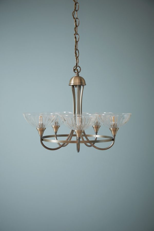 Laura Ashley Wellham 5 Light Armed Pendant Antique Brass and Glass - Image 5