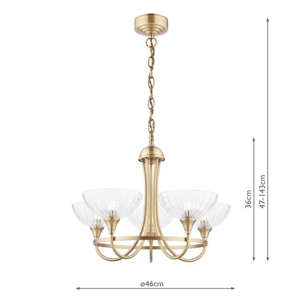 Laura Ashley Wellham 5 Light Armed Pendant Antique Brass and Glass - Image 6