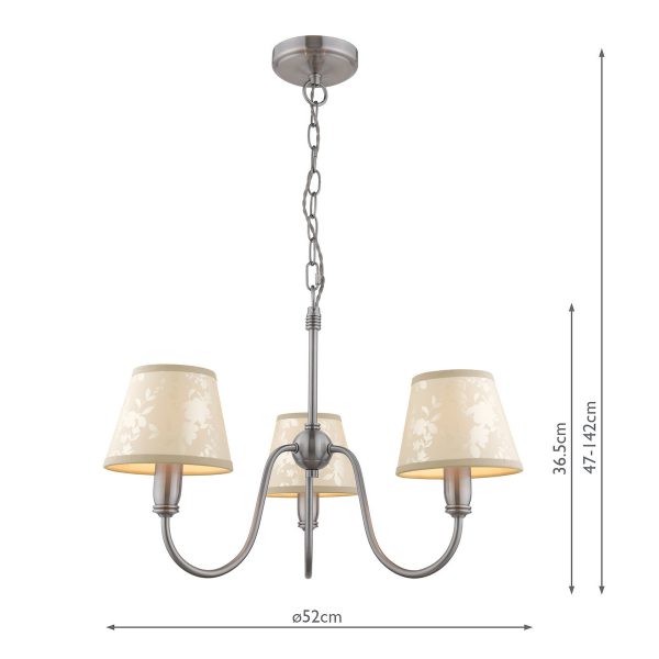 Laura Ashley Westbourne 3 Light Armed Pendant Polished Pewter With Shade - Image 6