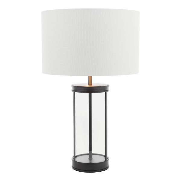 Laura Ashley Harrington Small Table Lamp Matt Black and Glass With Shade