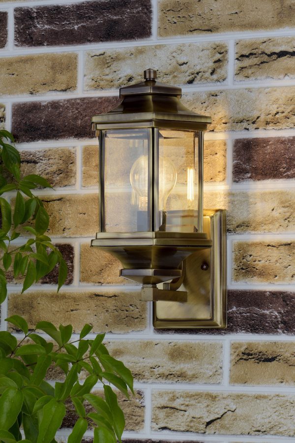 Ladbroke Outdoor Wall Light Antique Brass Glass IP44 - Image 4