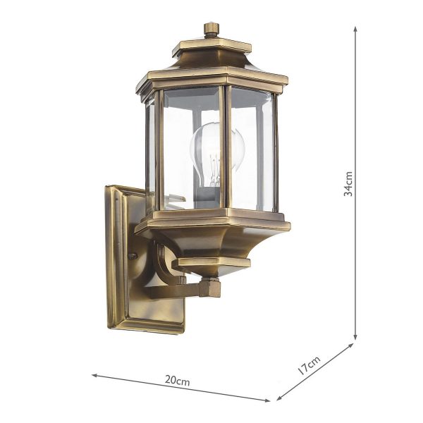 Ladbroke Outdoor Wall Light Antique Brass Glass IP44 - Image 7