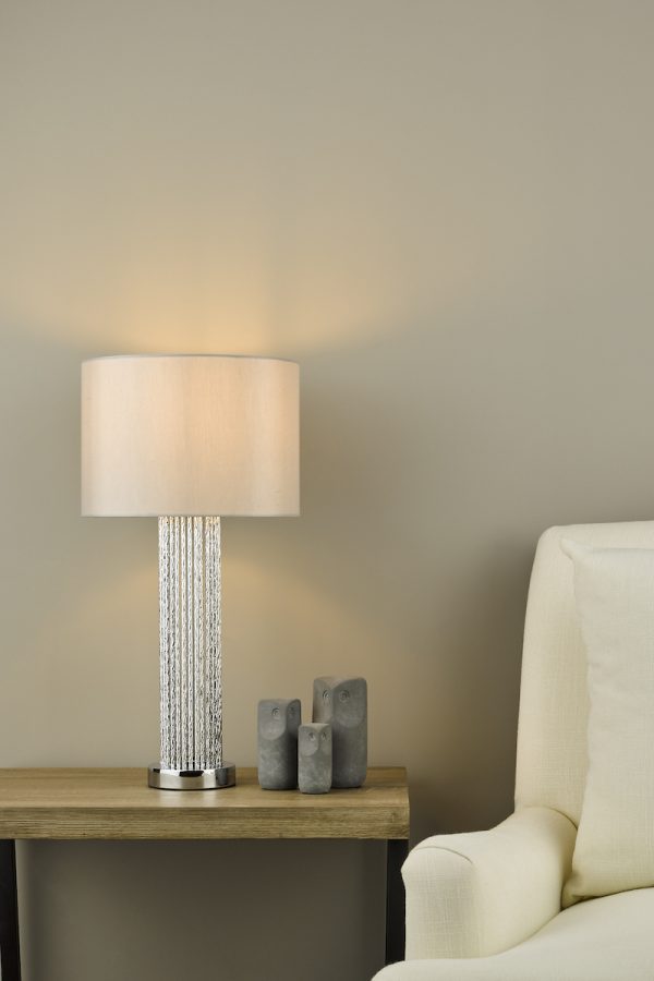Lazio Table Lamp Polished Chrome Silver Rod With Faux Silk Shade - Image 5
