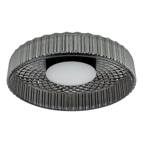 Leena Flush Satin Black and Smoked Ribbed Glass LED - Image 2