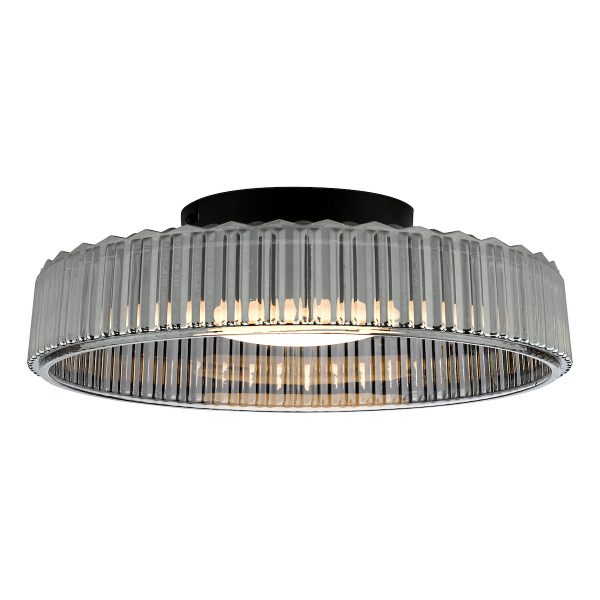 Leena Flush Satin Black and Smoked Ribbed Glass LED - Image 3