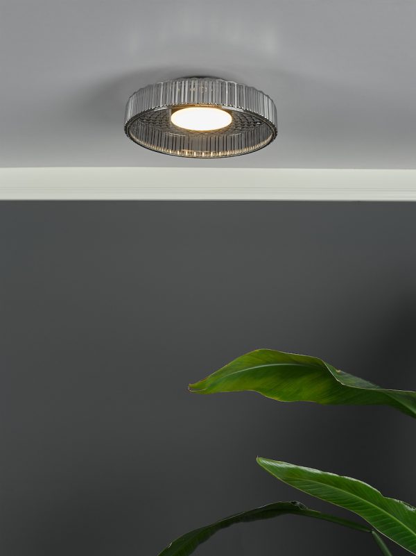 Leena Flush Satin Black and Smoked Ribbed Glass LED - Image 4