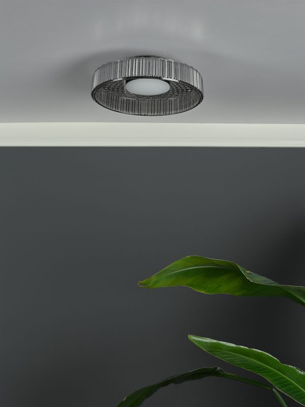 Leena Flush Satin Black and Smoked Ribbed Glass LED - Image 5