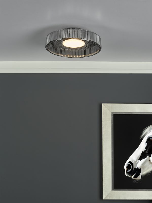 Leena Flush Satin Black and Smoked Ribbed Glass LED - Image 6