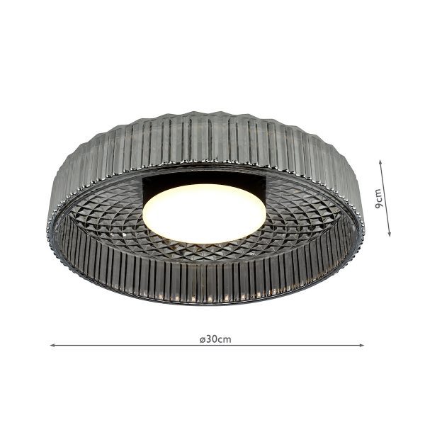 Leena Flush Satin Black and Smoked Ribbed Glass LED - Image 7