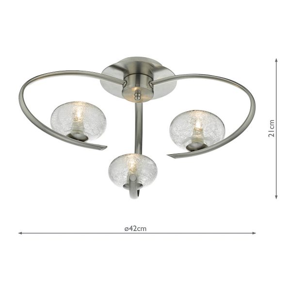 Leighton 3 Light Semi Flush Satin Chrome Glass - Image 5