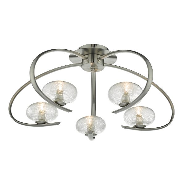 Leighton 5lt Semi Flush Satin Chrome & Sugar Cane Glass
