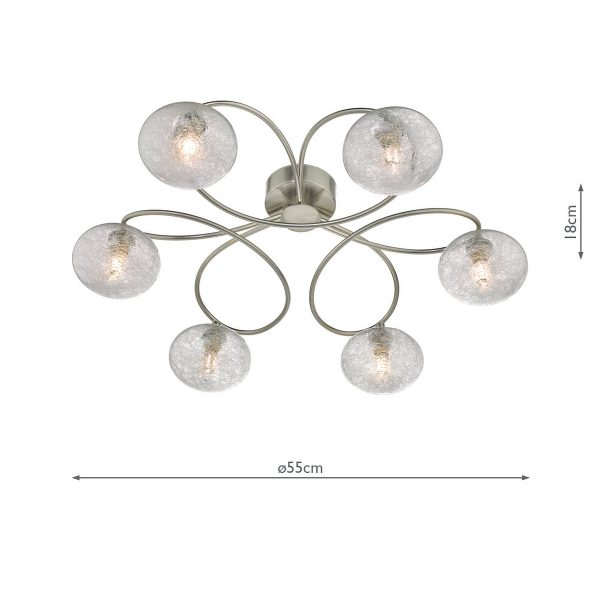 Leysha 6lt Semi Flush Satin Nickel & Glass - Image 5