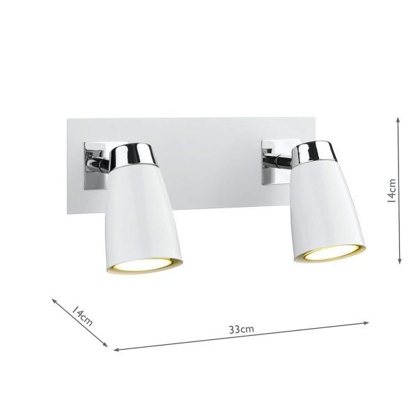 Loft 2 Light Wall Spotlight Matt White Polished Chrome - Image 4