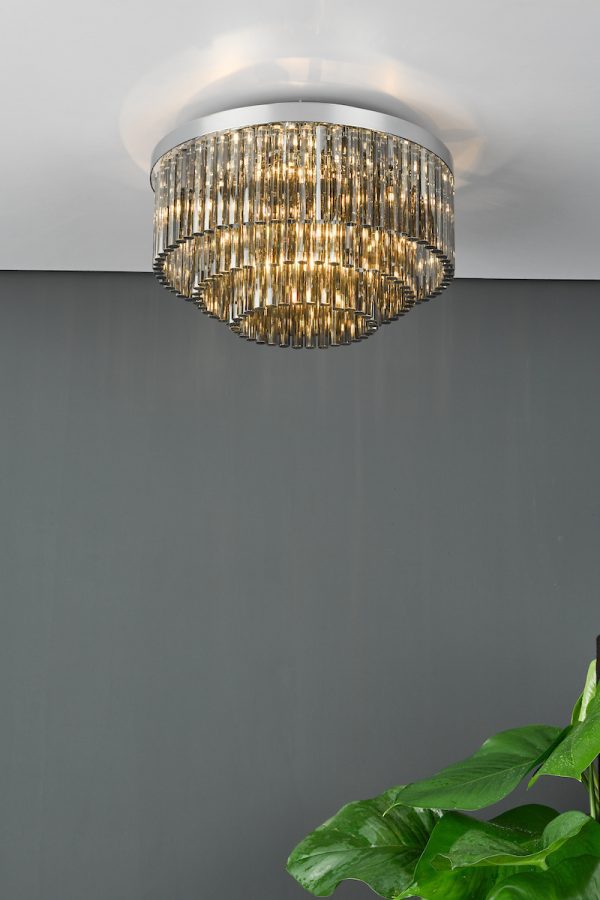 Logan 5 Light Flush Polished Chrome Smoked Glass - Image 6