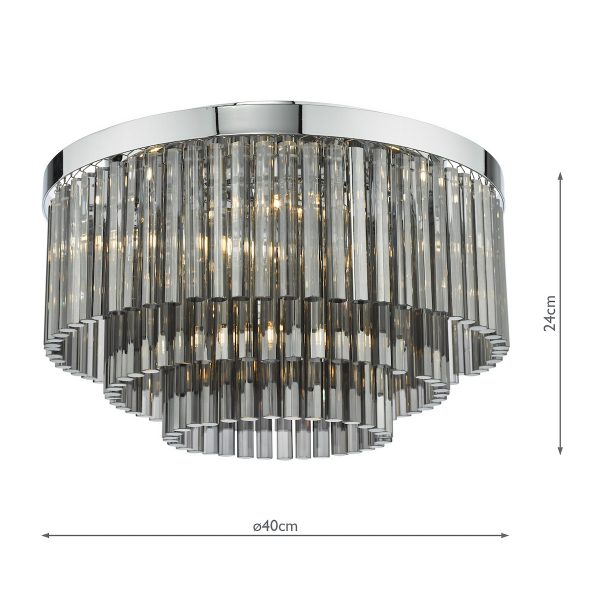 Logan 5 Light Flush Polished Chrome Smoked Glass - Image 7
