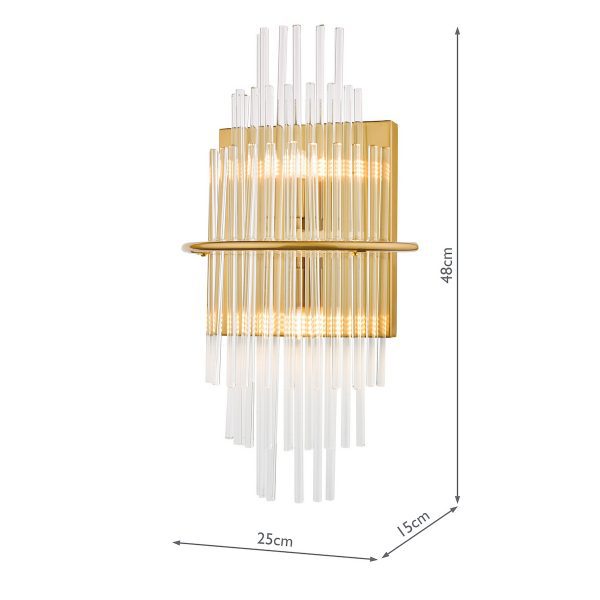 Lukas 2 Light Wall Light Antique Gold Glass - Image 8