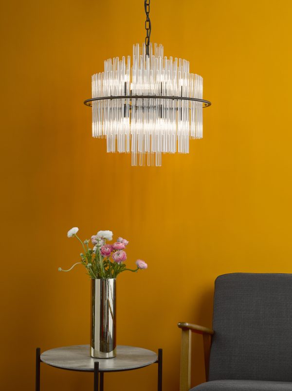 Lukas 13 Light Pendant Satin Black and Glass - Image 4