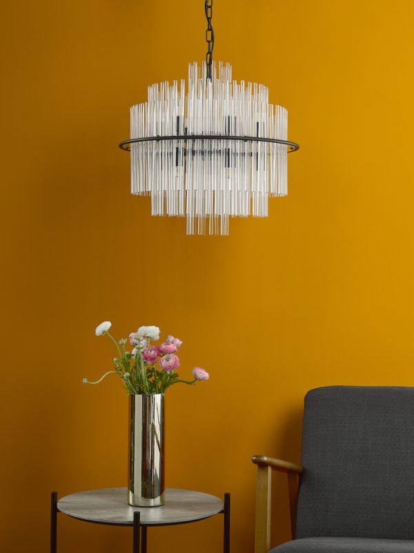 Lukas 13 Light Pendant Satin Black and Glass - Image 5