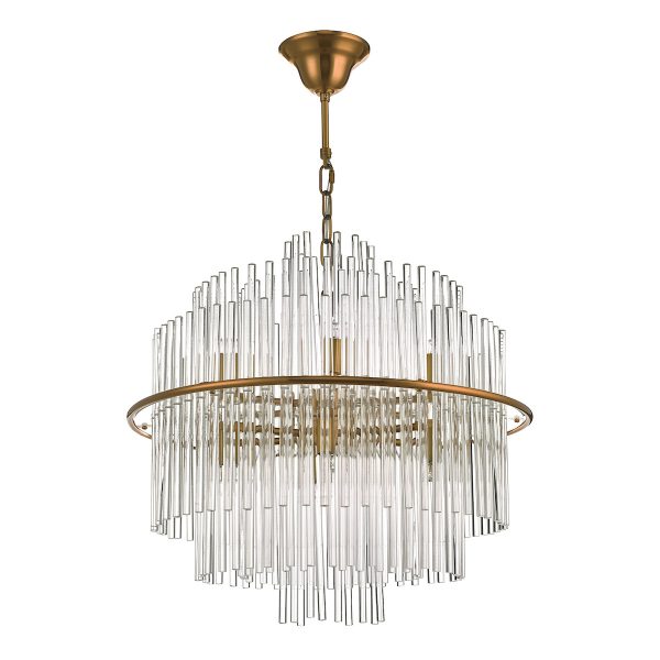 Lukas 13 Light Pendant Brushed Antique Gold And Clear Glass - Image 2