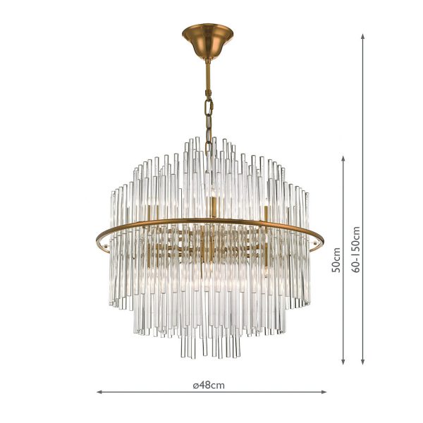Lukas 13 Light Pendant Brushed Antique Gold And Clear Glass - Image 10