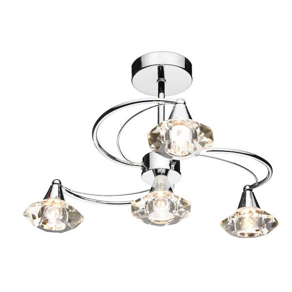 Luther 4 Light Semi Flush Polished Chrome Crystal