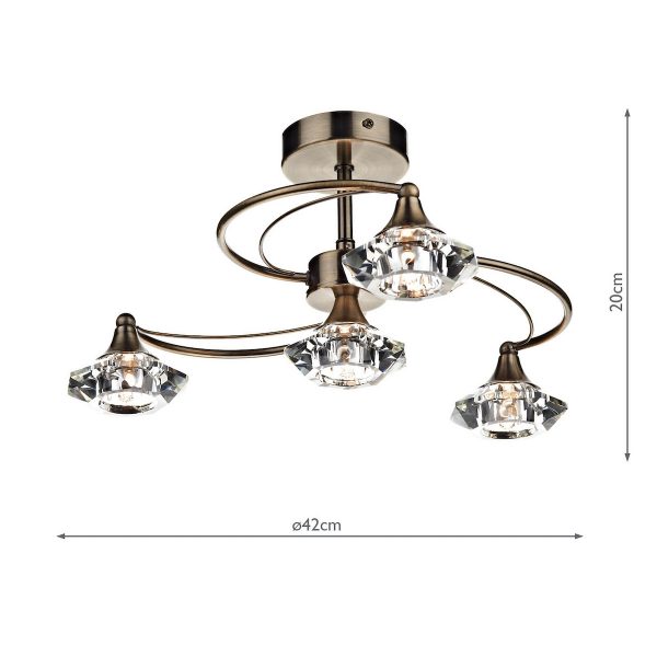 Luther 4 Light Semi Flush Antique Brass Crystal - Image 5