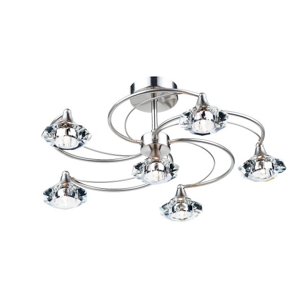 Luther 6 Light Semi Flush Satin Chrome Crystal