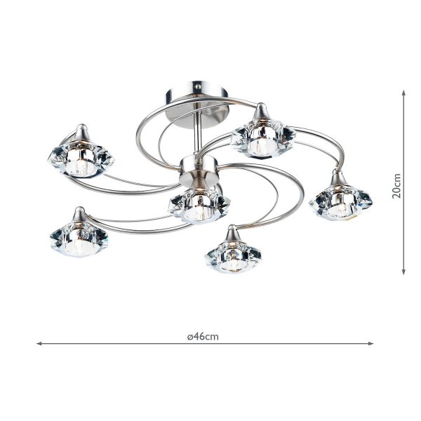 Luther 6 Light Semi Flush Satin Chrome Crystal - Image 5