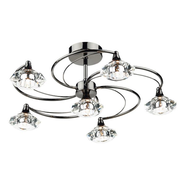 Luther 6 Light Semi Flush Black Chrome Crystal