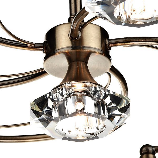 Luther 6 Light Semi Flush Antique Brass Crystal - Image 3