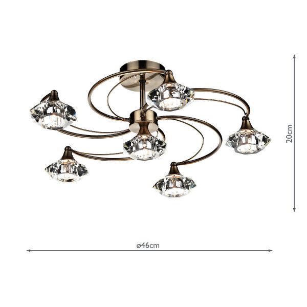 Luther 6 Light Semi Flush Antique Brass Crystal - Image 5