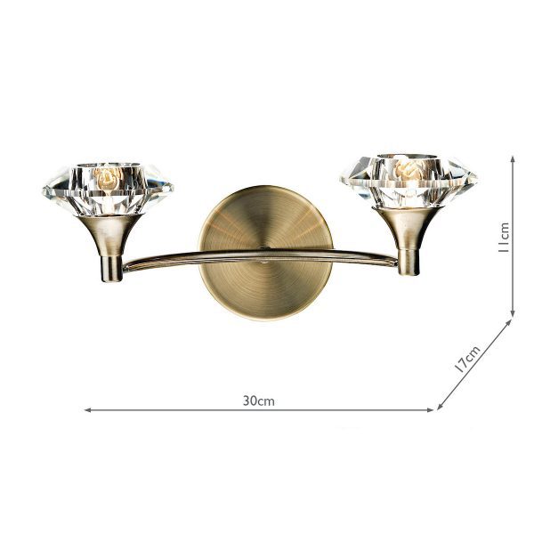 Luther 2 Light Wall Light Antique Brass Crystal - Image 4