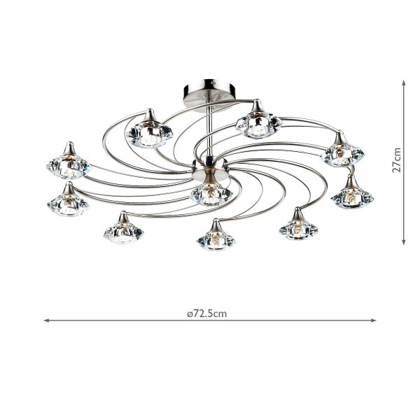 Luther 10 Light Semi Flush Satin Chrome Crystal - Image 4