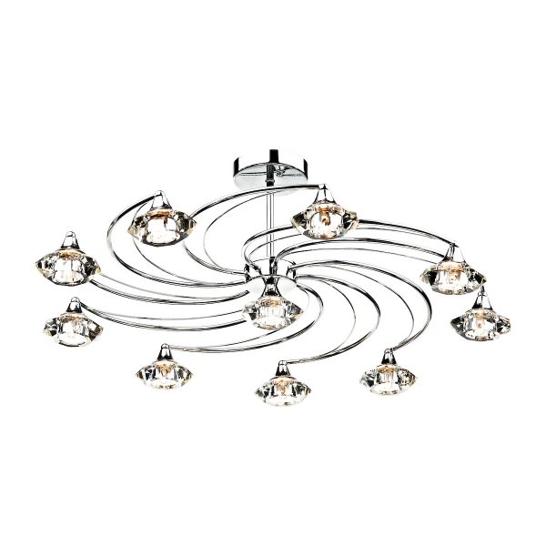 Luther 10 Light Semi Flush Polished Chrome Crystal