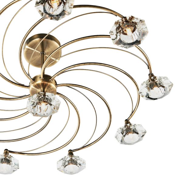 Luther 10 Light Semi Flush Antique Brass Crystal - Image 3