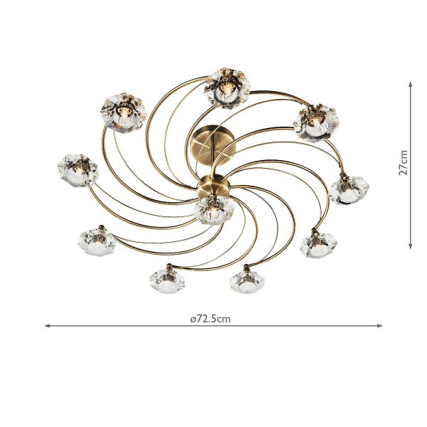 Luther 10 Light Semi Flush Antique Brass Crystal - Image 4