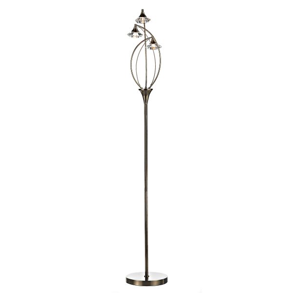 Luther 3 Light Floor Lamp Antique Brass Crystal