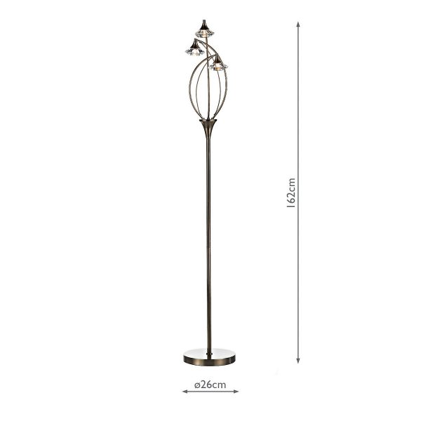 Luther 3 Light Floor Lamp Antique Brass Crystal - Image 2