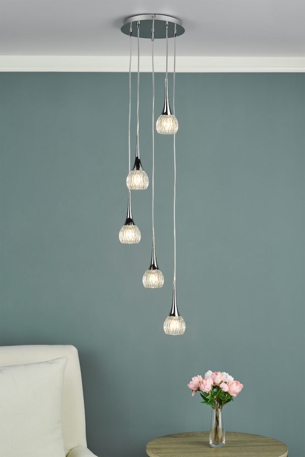 Lyall 5 Light Pendant Polished Chrome Glass - Image 2