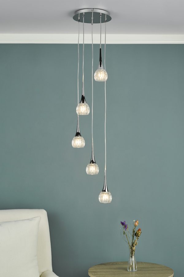 Lyall 5 Light Pendant Polished Chrome Glass - Image 3