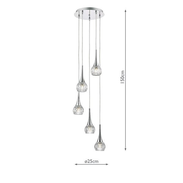 Lyall 5 Light Pendant Polished Chrome Glass - Image 4