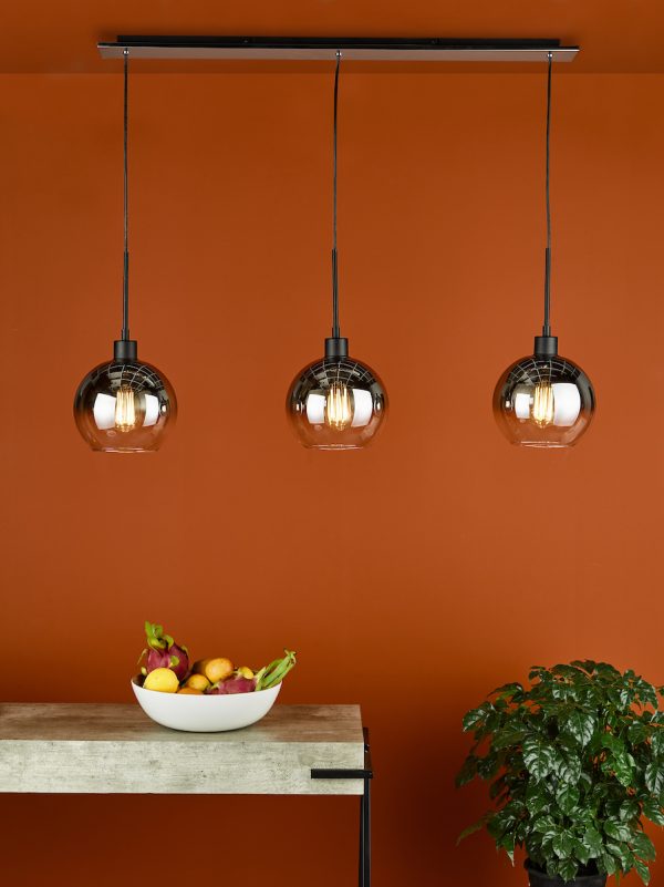 Lycia 3 Light Bar Pendant Matt Black Ombre Smoked Glass - Image 6