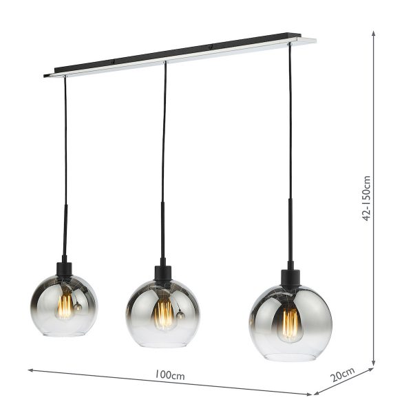 Lycia 3 Light Bar Pendant Matt Black Ombre Smoked Glass - Image 7