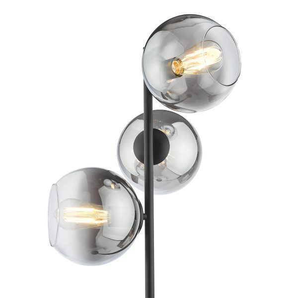 Lycia 3 Light Floor Lamp Matt Black and Smoked Ombre Glass - Image 3