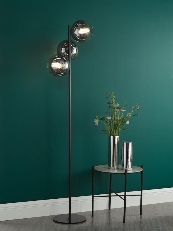 Lycia 3 Light Floor Lamp Matt Black and Smoked Ombre Glass - Image 6
