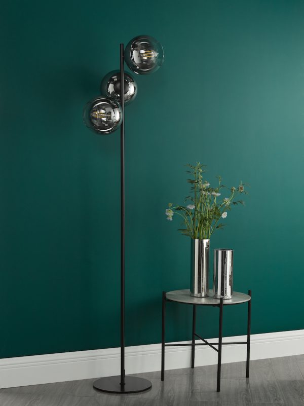 Lycia 3 Light Floor Lamp Matt Black and Smoked Ombre Glass - Image 7
