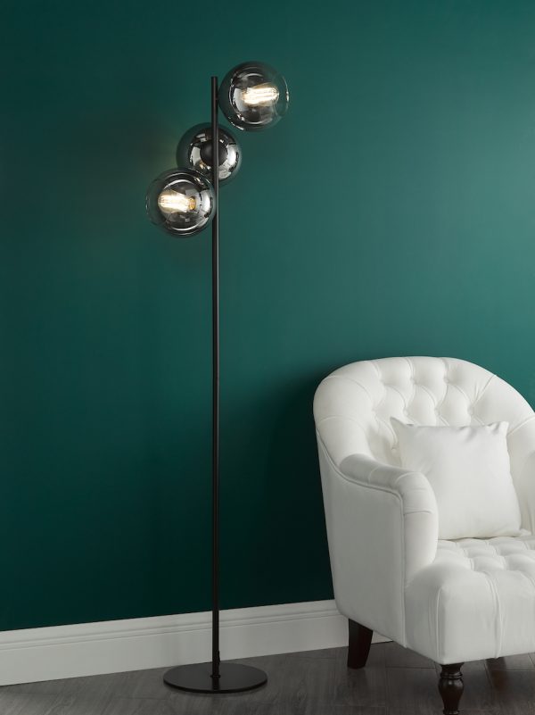 Lycia 3 Light Floor Lamp Matt Black and Smoked Ombre Glass - Image 8