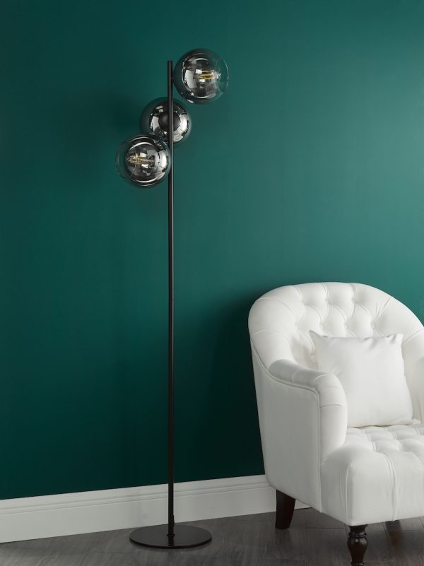 Lycia 3 Light Floor Lamp Matt Black and Smoked Ombre Glass - Image 9